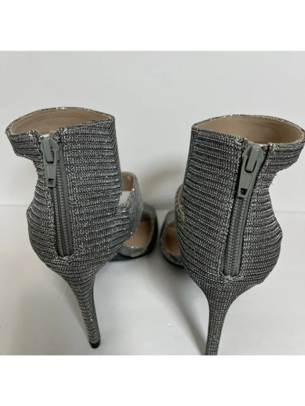 Christian Siriano Heels Silver Sparkle Wrap Ankle Open Toe Shoes